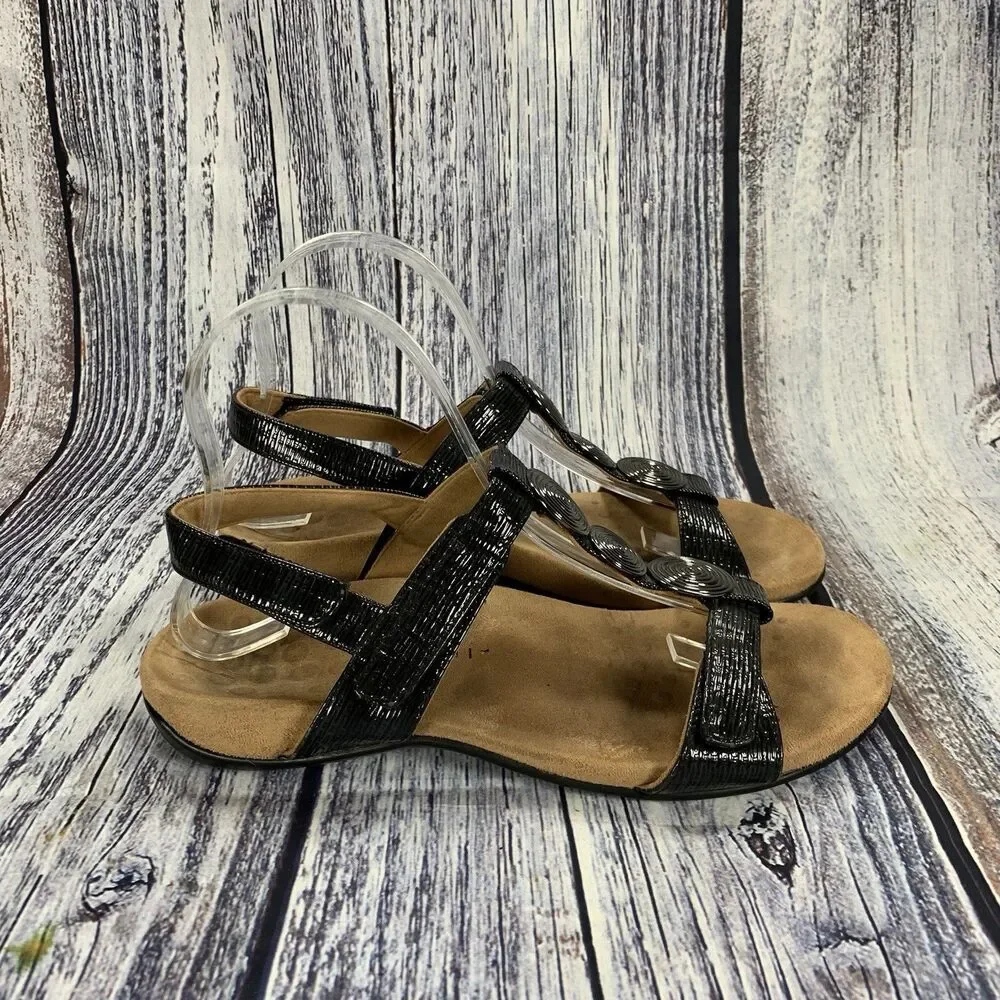 Vionic Farra II Black Patent Woven Orthodic Sandals Women’s 7